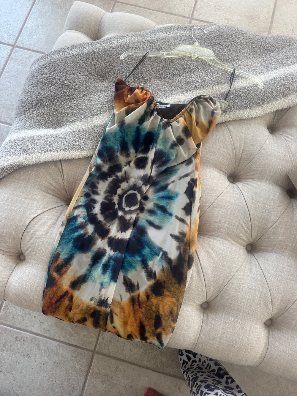 Zara Tie-Dye Midi Dress in Teal, Amber & Black